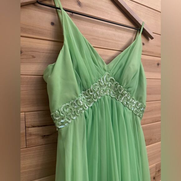 Vintage Mike Benet Size Small Lime Green Sequin Babydoll Chiffon Prom Dress - Picture 3 of 13
